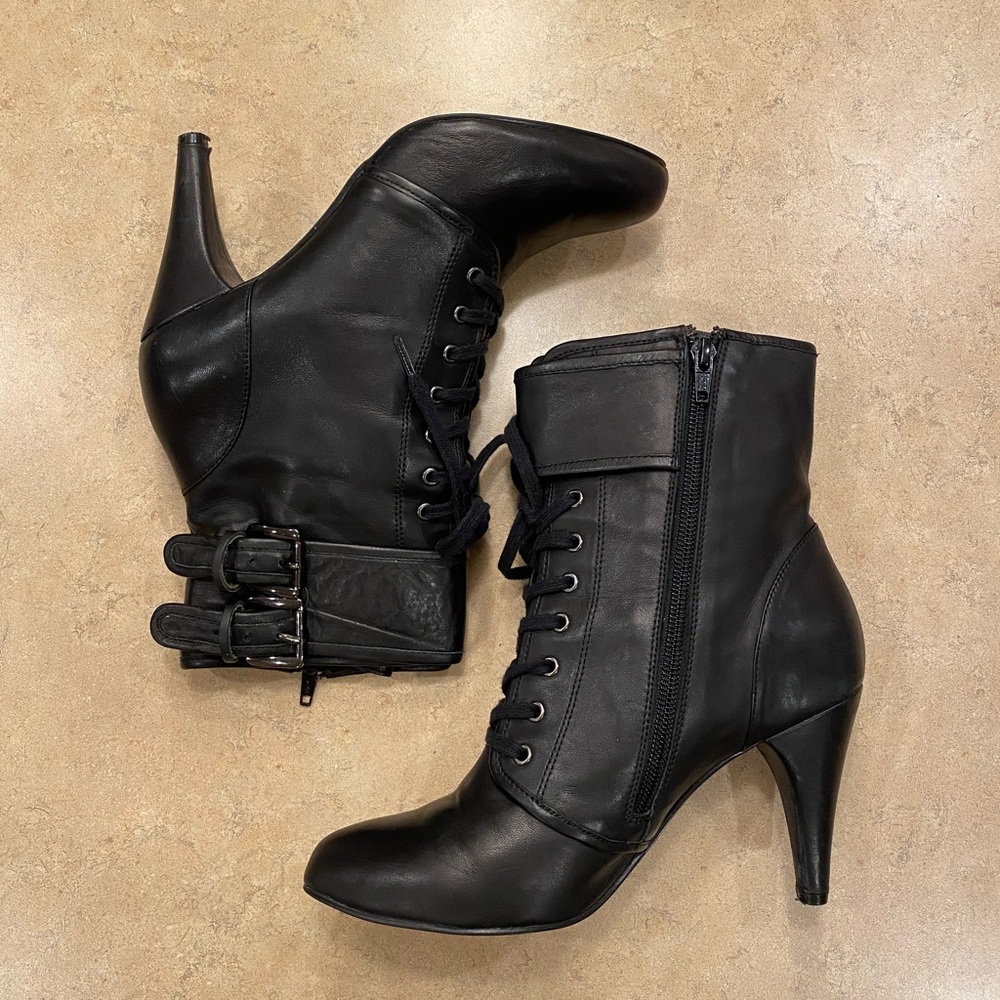 Black Leather Lace Up Boots